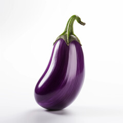 Single Purple Eggplant Studio Shot White Background