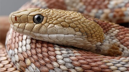 Obraz premium Close-Up of a Mesmerizing Mosaic Pattern on a Brown and Beige Snake with Unique Scales