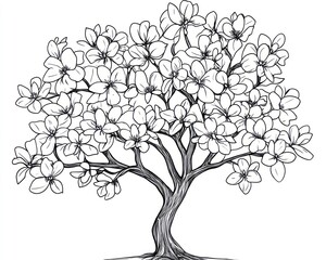 Obraz premium Blooming magnolia tree, spring garden, floral design, nature illustration