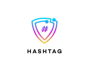 Hashtag Security Shield Digital Brand Protection Logo Design