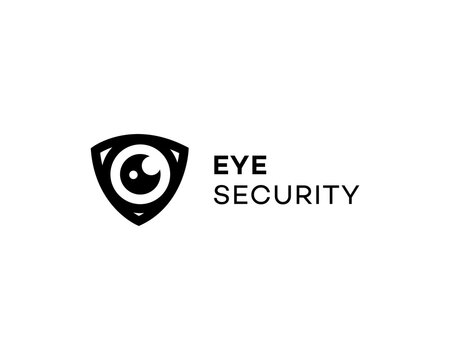 Modern logo concept featuring a stylized eye inside a shield. Ideal for security companies, surveillance technology, cybersecurity firms, or data protection services.