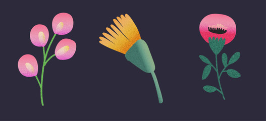 Colorful Retro Flowers Whimsical Floral Vector Set 4