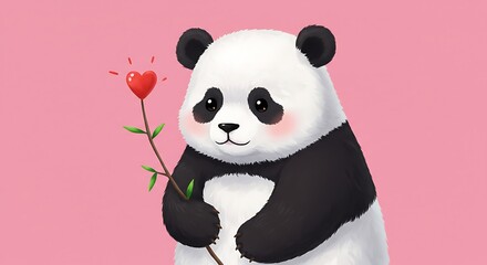 Naklejka premium A Pandas Gentle Heart Sweetness In Bloom Whispers Of Love Tender Embrace Peaceful Panda Hearts Desire Loving Gaze Gentle Soul A Gift Of Love My Heart For You AI Generated