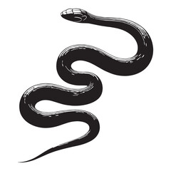 Fototapeta premium Mysterious Garter Snake silhouette, creeping quietly through the foliage – Garter Snake illustration – Minimalist Garter Snake vector – Snake silhouette
