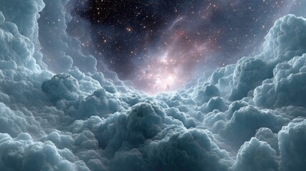 Cosmic Entity Composed Entirely of Shifting Fractals in Ethereal Cloudy Atmosphere