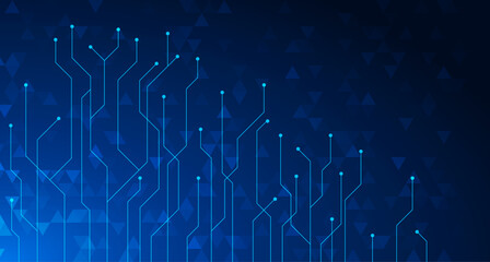 Abstract tech background with blue digital line pattern and futuristic circuit design. AI data system connects computer chip with cyber network in vector concept for electronic industry innovation.