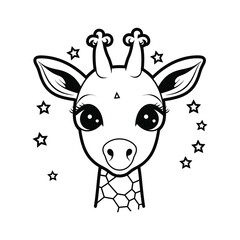 Cute Giraffe Cartoon Illustration With Stars