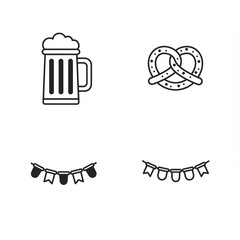 Festive icons featuring beer, pretzel, and decorative bunting for oktoberfest celebrations
