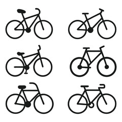 Obraz premium set of Line Art Bicycle icons of silhouette black shape vector isolated on white background