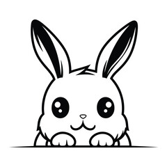 Cute cartoon bunny rabbit illustration black and white line art