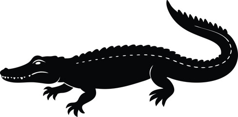 Alligator Black Silhouette Vector Illustration Isolated On White Background Reptile Animal, alligator, reptile, animal, silhouette, vector, illustration, black, wildlife, crocodile, nature, isolated
