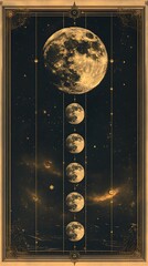 Moon phases mobile wallpaper with starry backdrop and golden accents in HD


