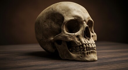 Obraz premium Human Skull Dark Moody Still Life Photography. AI Generated