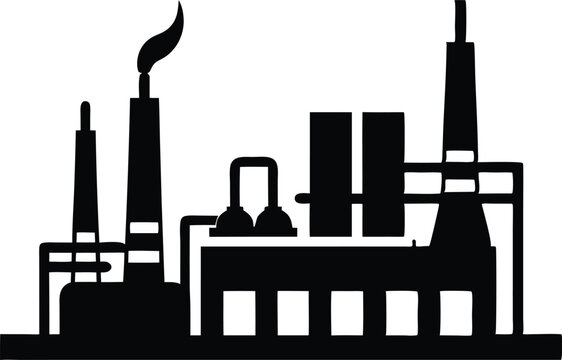 recommend clip art: Black Silhouette Illustration Of An Industrial Factory Complex With Smoke Stacks, factory, industry, industrial, silhouette, black, white, manufacturing, plant, building, smoke, smokestack, chimney