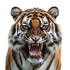 Fototapeta premium Ferocious Bengal tiger headshot png Bengal tiger png tiger headshot png wildlife portrait png big cat png predator png feline png transparent background image