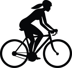 Obraz premium Silhouette Of A Woman Riding A Road Bike For Fitness And Exercise, woman, bicycle, bike, cycling, silhouette, road bike, fitness, exercise, sport, workout, active, athlete, training, healthy
