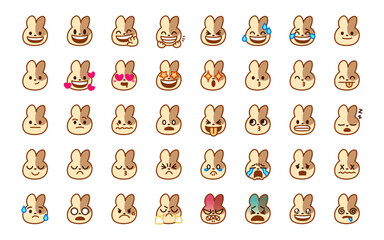 Variety of Cute Rabbit Emotion Set, Emoji, Vector Pack