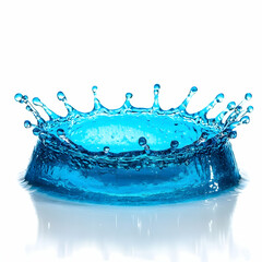 Blue water crown splash on white