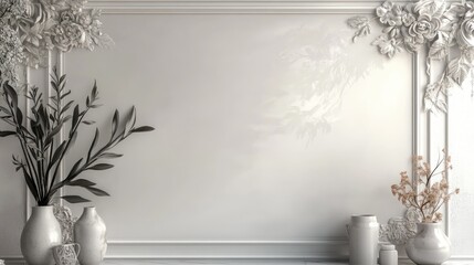 Fototapeta premium Elegant white wall decor with floral accents