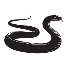 Vicious Black Mamba silhouette, a lethal predator in the wild – Black Mamba illustration – Minimalist Black Mamba vector – Snake silhouette

