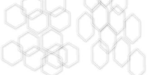 Fototapeta premium Abstract set of hexagon out line light grey and white hexagon 3d effect pattern with shadow seamless texture background. Use for book, poster, flyer, website vector illustration.