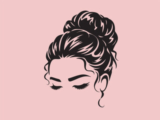 Modern female bun hairstyle illustration, vector design