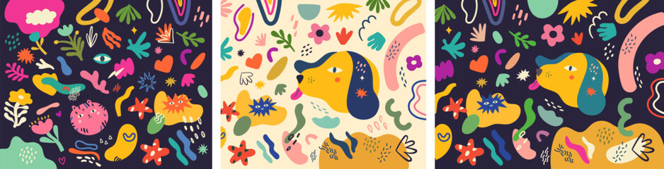 Baby hand drawn design for textile, posters, cards. Vector illustration with cute animals