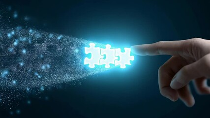 Business solution video concept, digital jigsaw puzzle, Puzzle piece representing the right personnel, Human resources puzzle piece representing the right employee, Business strategy analysis and plan