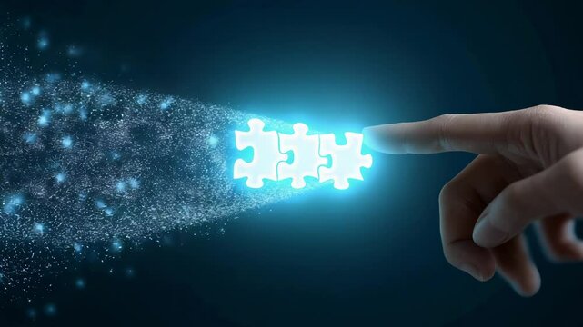 Business solution video concept, digital jigsaw puzzle, Puzzle piece representing the right personnel, Human resources puzzle piece representing the right employee, Business strategy analysis and plan