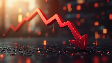 Financial crisis and stock market downturn graph with red arrow and shocked investors indicating economic loss, crash, recession and global financial turmoil