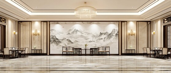 Elegant banquet hall with stunning wall art