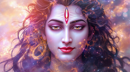 Lord Shiva, Mahadev with third open eye in majestic vibrant color, hindu god, Indian culture and tradition.