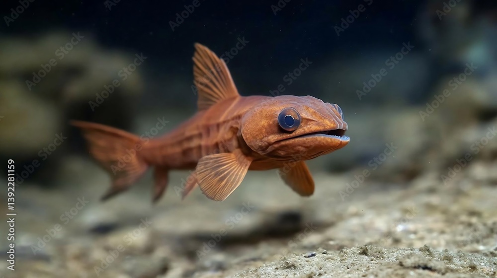 Aufkleber close-up of a reddish-brown fish with intricate patterns, swimming near a sandy seabed. the fish has