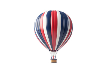 Fototapeta premium Tricolor hot air balloon with red, white, and blue stripes, floating gracefully against white background