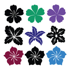 hibiscus flower icons of silhouette black shape vector illustration