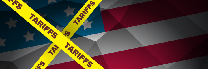 American tariffs and US government taxation vector banner. Usa trade war and war policy, duties imposed on imports and exports. New tariffs for countries