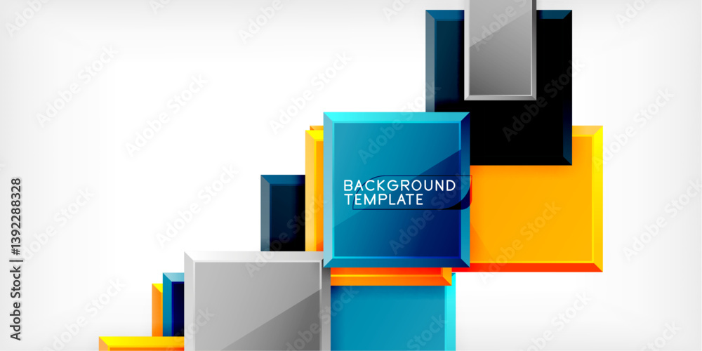 Poster abstract geometric shapes, vibrant colors, modern design. overlapping squares create depth, suggesti