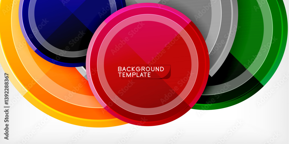 Poster bright colorful circles overlap. smooth gradients create dynamic shapes. modern design for backgroun