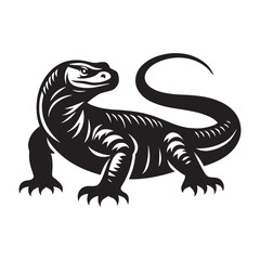 Regal Komodo Dragon silhouette, king of the reptiles – Komodo Dragon illustration – Minimalist Komodo Dragon vector – Lizard silhouette

