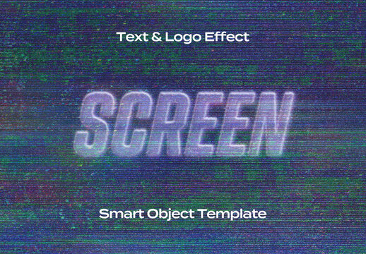 Screen Monitor TV VHS Display Text Logo Style Effect Mockup Logotype Template Shape
