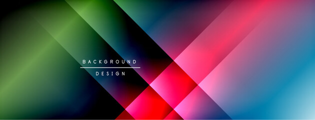 Abstract geometric design. Vibrant colors blend, creating dynamic visual experience. Diagonal lines intersect, forming modern aesthetic. Smooth gradients enhance depth.