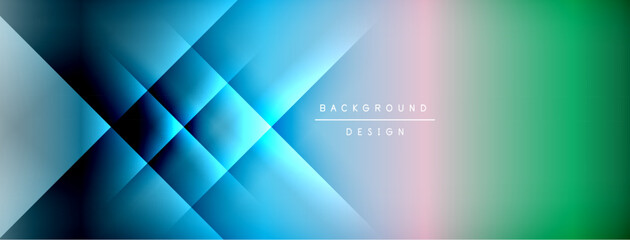 Abstract geometric pattern. Blue, green gradients create dynamic visual effect. Modern design suitable for backgrounds, presentations. Smooth transitions, clean lines.