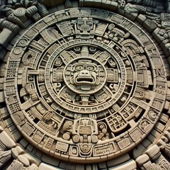 Fototapeta premium Mayan Calendar Stone – A detailed carving of the Mayan calenda