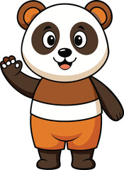 Cute Cartoon Panda Character Waving Happy Illustration