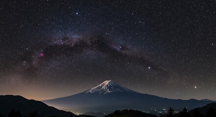 Fototapeta premium Night Sky Panorama: Majestic Mountain under the Milky Way AI Generated