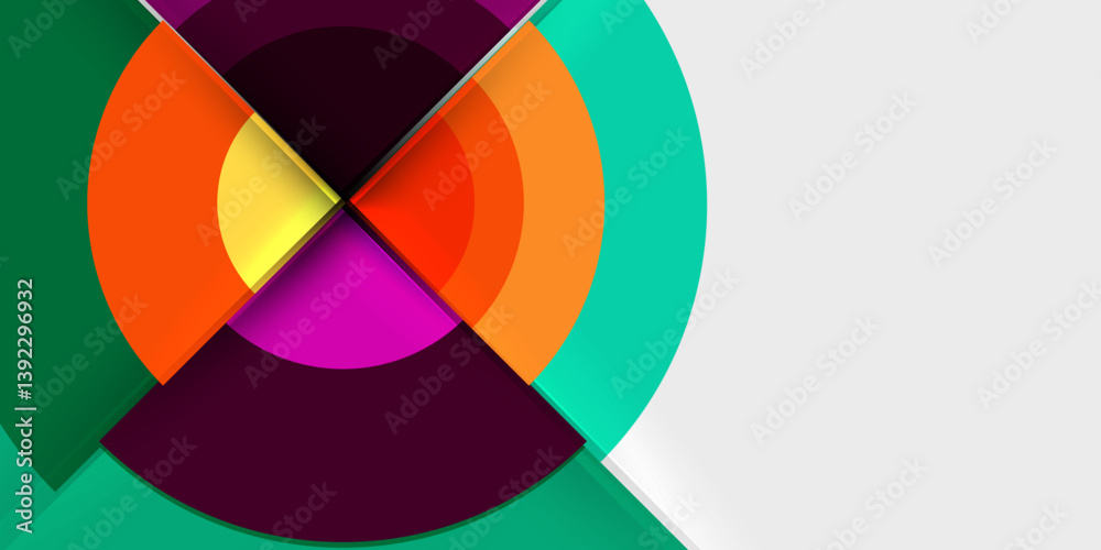 Poster Bright shapes overlap creating dynamic composition. Vibrant colors, smooth gradients, modern design. Abstract geometry, artistic expression.