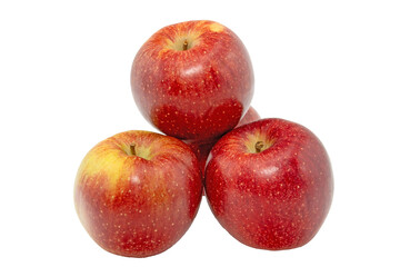 Close-up of stacked Envy apples, isolated on white background
