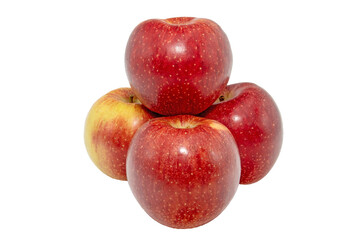 Close-up of stacked Envy apples, isolated on white background