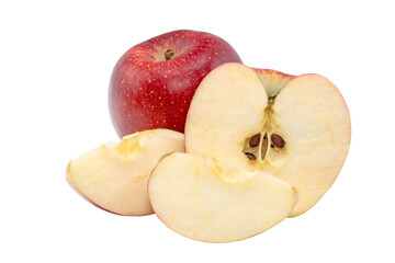 Close-up of Envy apple cut in half, isolated on white background