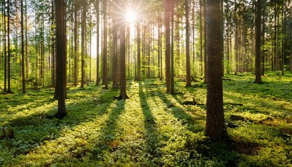 Obraz premium 65 5000 forest in spring with bright sun shining through the trees